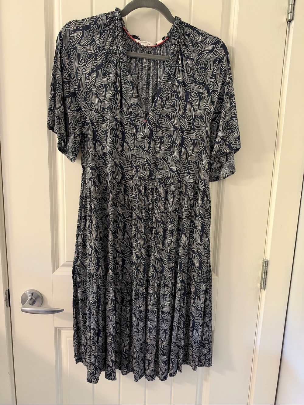 The White Stuff - Printed Navy Midi Dress with Gathered Waist